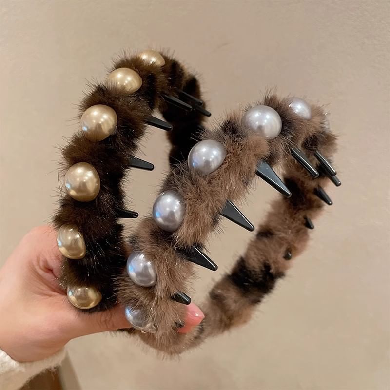Faux Headband Fluffy Pearl