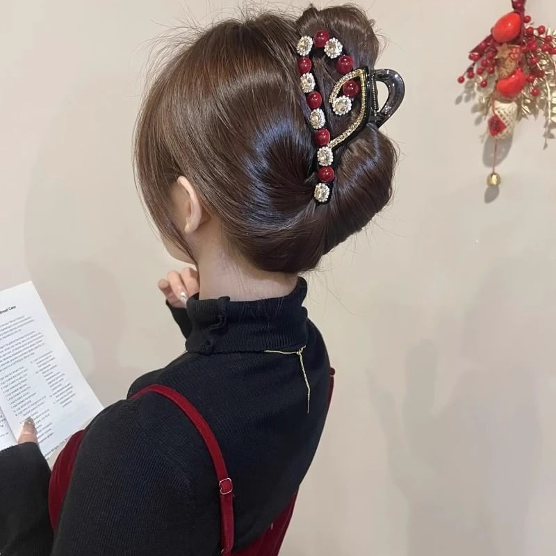 Bead Rhinestone Claw Heart Hair