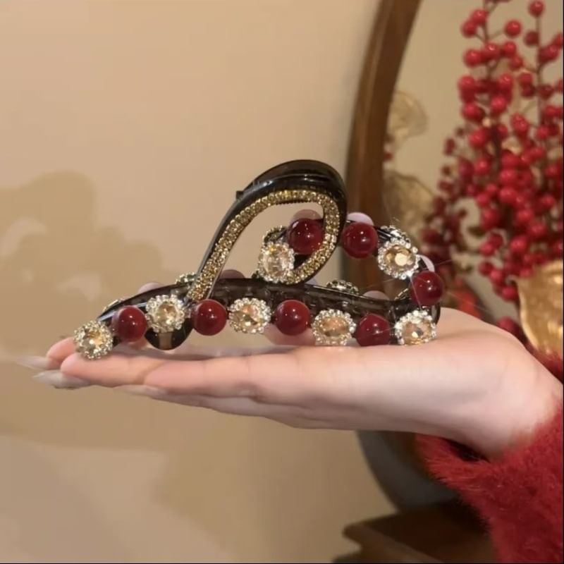 Bead Rhinestone Claw Heart Hair