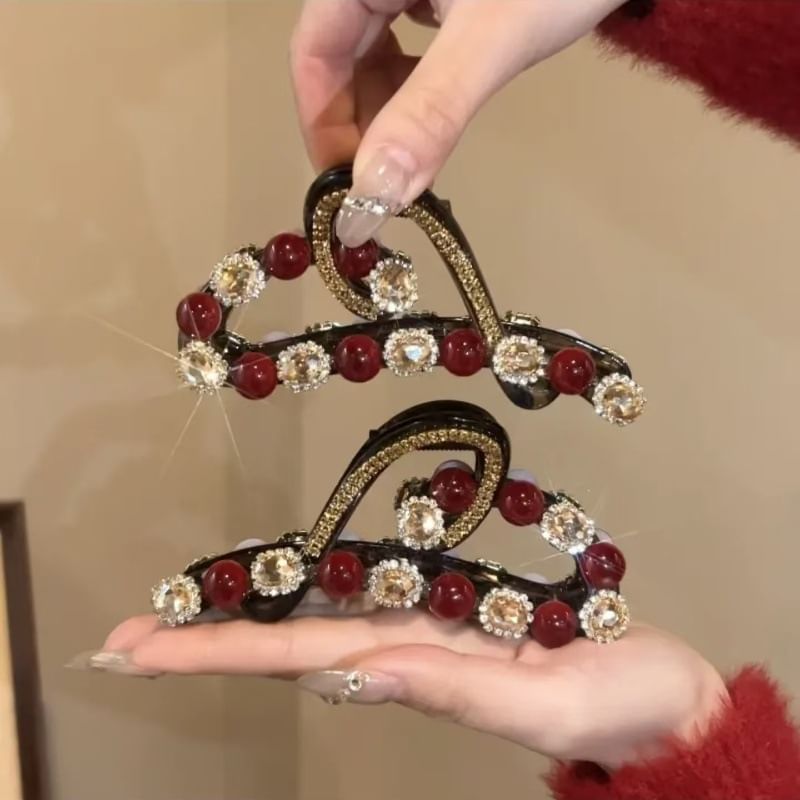 Bead Rhinestone Claw Heart Hair
