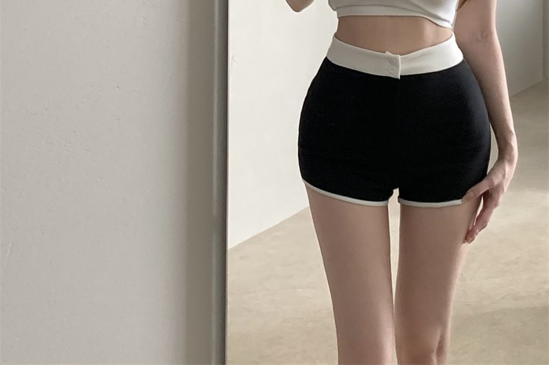 Neck Waist Pants Contrast Short-Sleeve Trim Hot Scoop Plain Crop T-Shirt High /