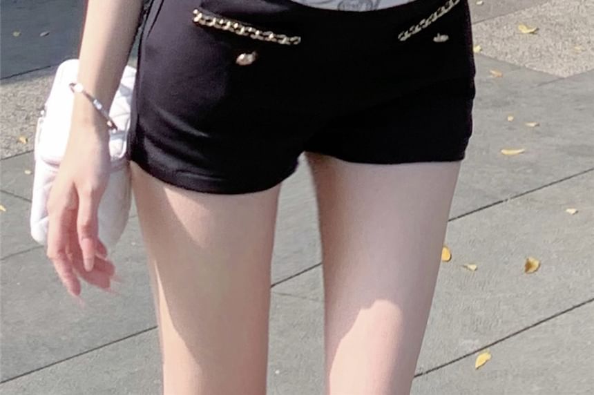 Plain Chained Waist Hot High Pants