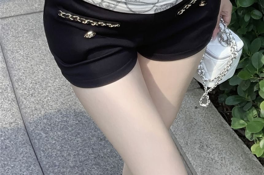 Plain Chained Waist Hot High Pants
