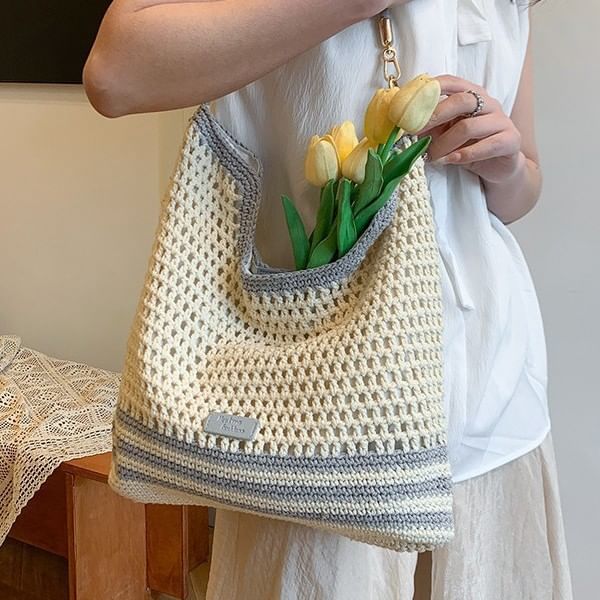 Striped Tote Woven Bag