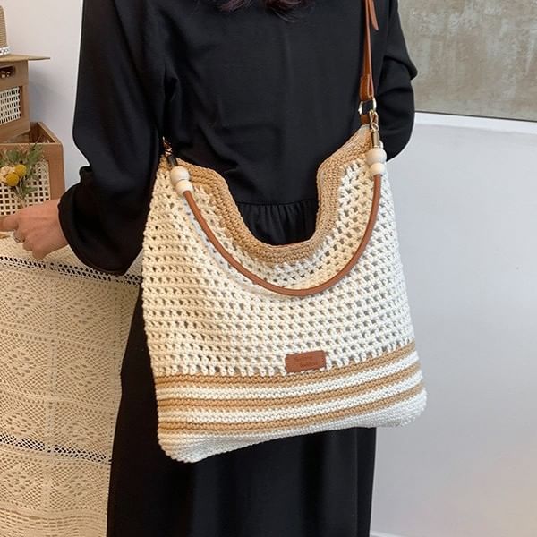 Striped Tote Woven Bag