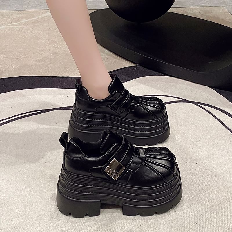 Leather Faux Strap Shoes Platform Adhesive