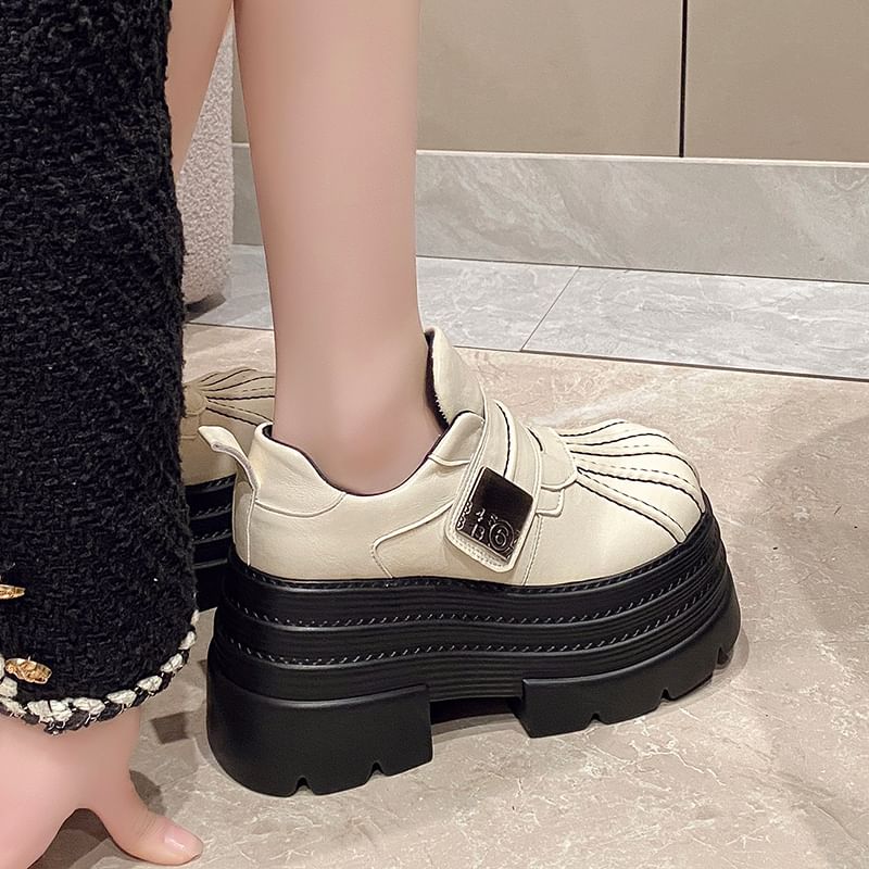 Leather Faux Strap Shoes Platform Adhesive