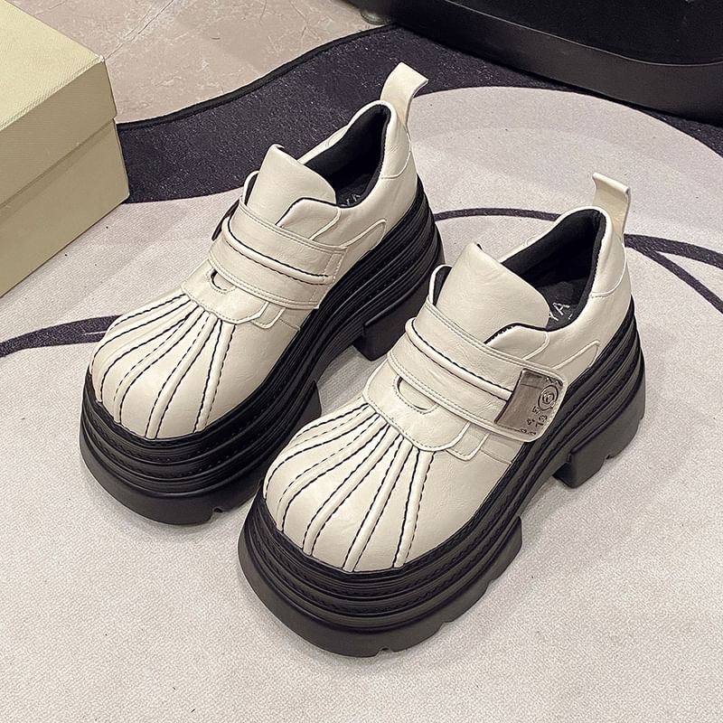 Leather Faux Strap Shoes Platform Adhesive