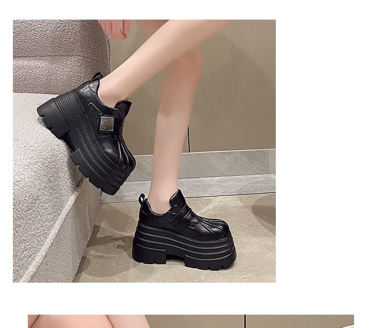Leather Faux Strap Shoes Platform Adhesive