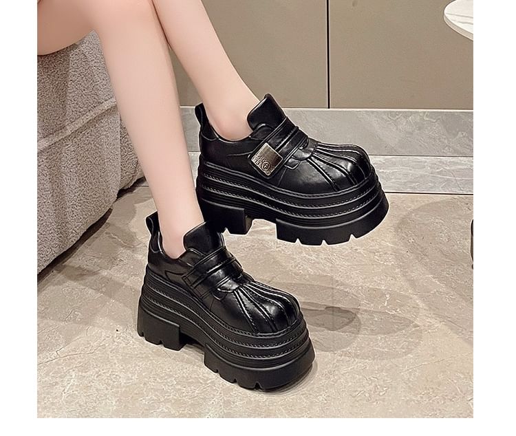 Leather Faux Strap Shoes Platform Adhesive