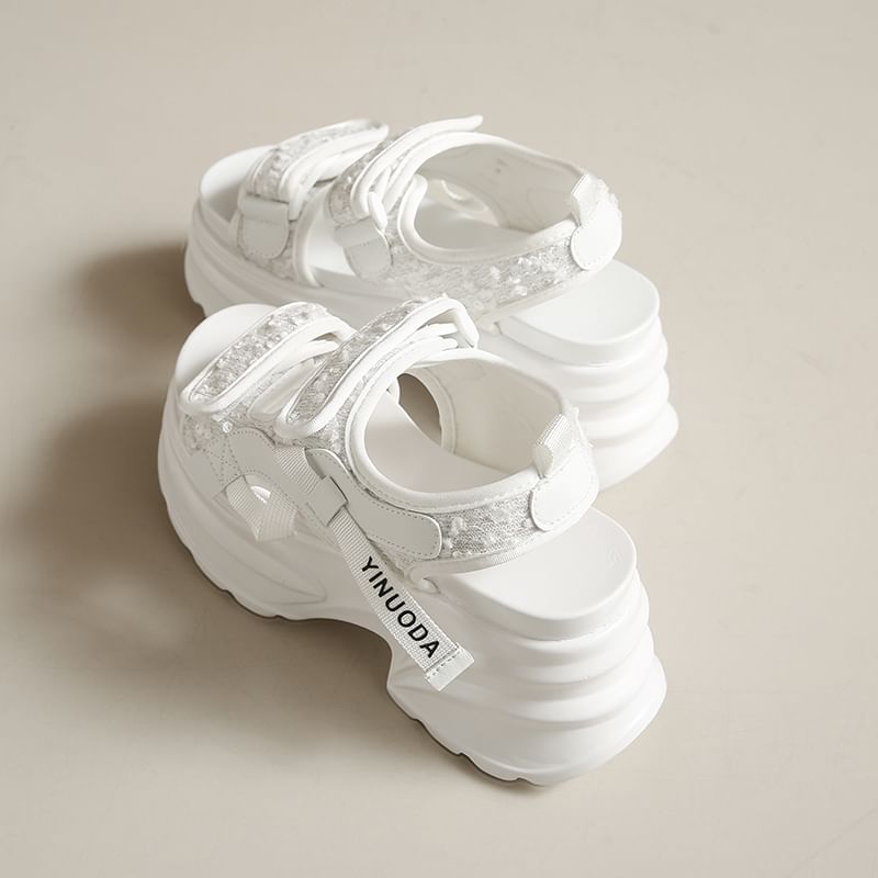 Sandals Adhesive Sequin Strap Slingback Platform