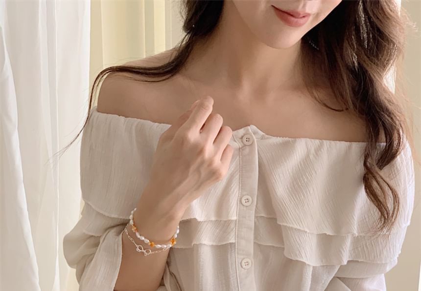 Sterling / Silver Beaded Natural Bracelet 925 Bow Pearl
