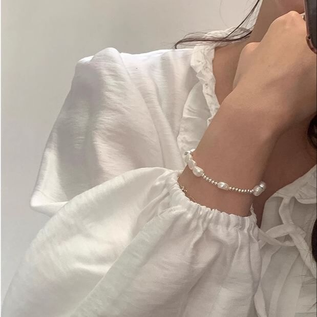 Silver Faux 925 Pearl Sterling Beaded Bracelet
