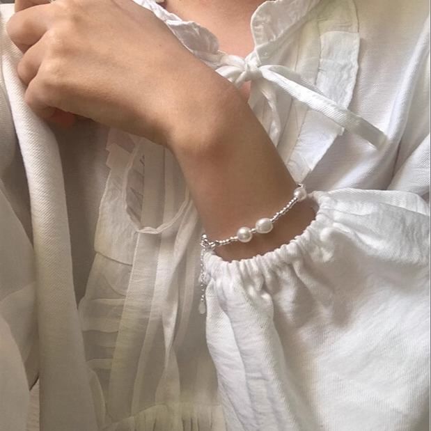 Silver Faux 925 Pearl Sterling Beaded Bracelet