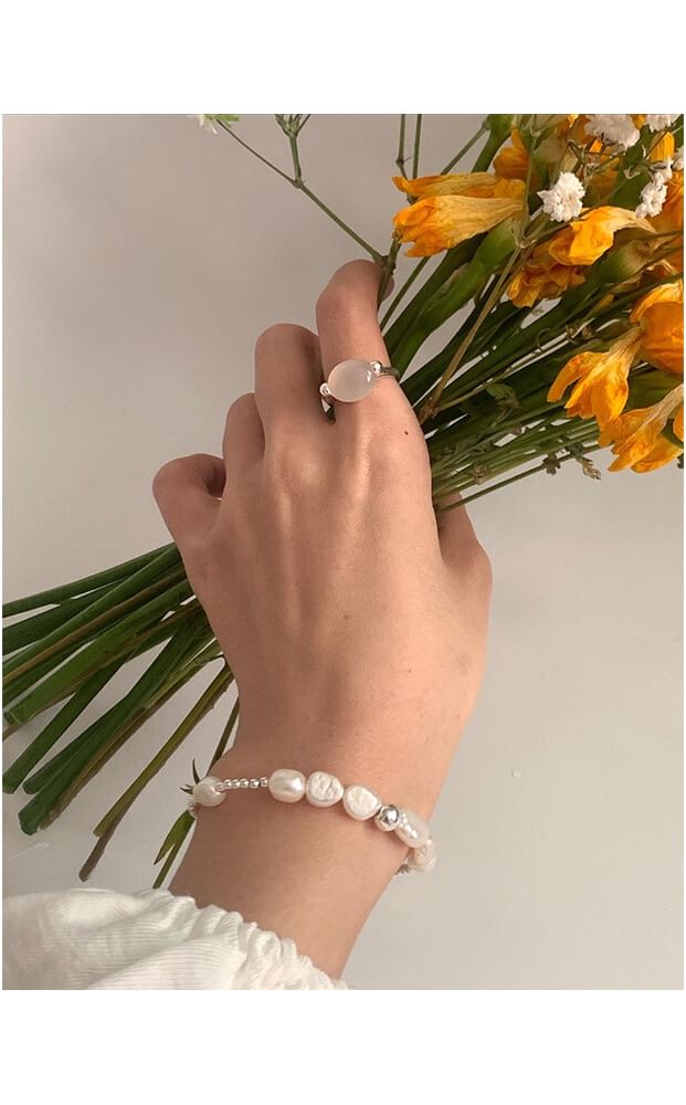 Silver Faux 925 Pearl Sterling Beaded Bracelet