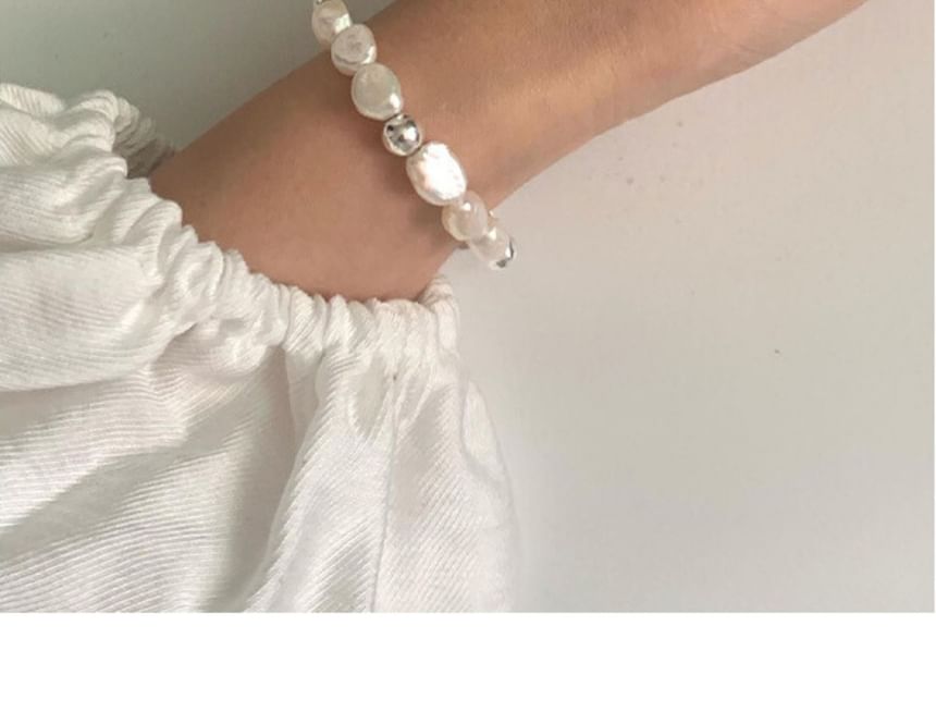 Silver Faux 925 Pearl Sterling Beaded Bracelet