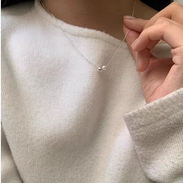 Sterling 925 Silver Faux Necklace Ball Pearl