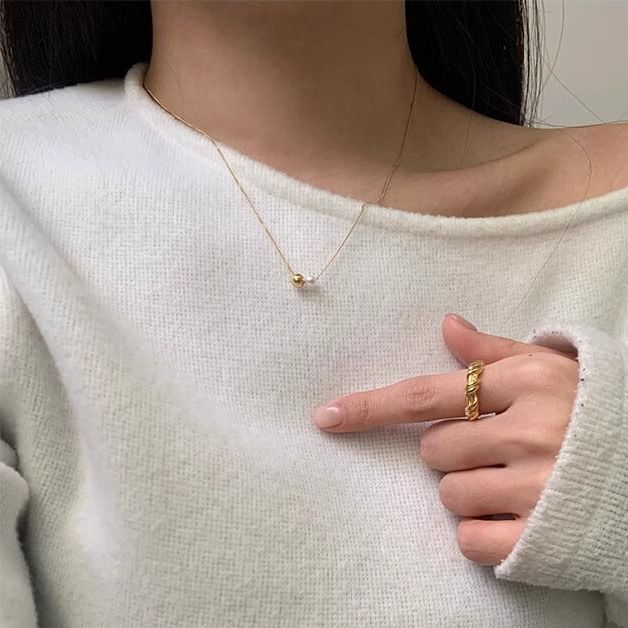 Sterling 925 Silver Faux Necklace Ball Pearl