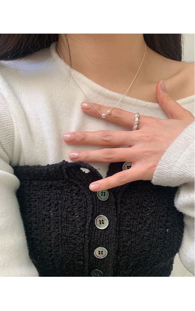 Sterling 925 Silver Faux Necklace Ball Pearl