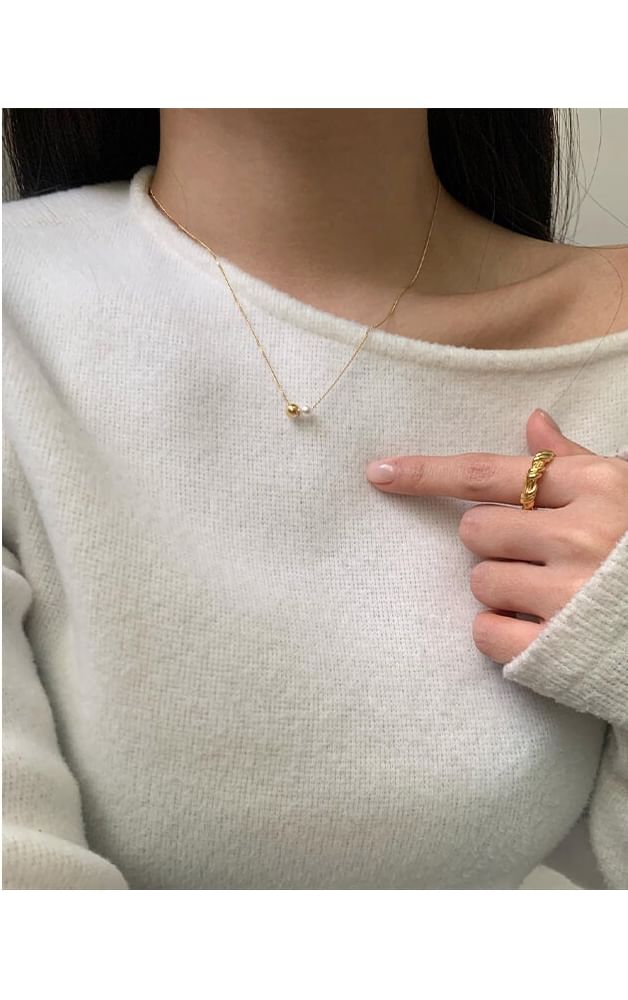 Sterling 925 Silver Faux Necklace Ball Pearl