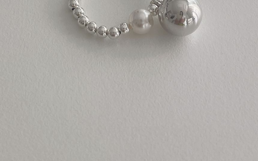 Ring Pearl Elastic Sterling 925 Beaded Faux Silver