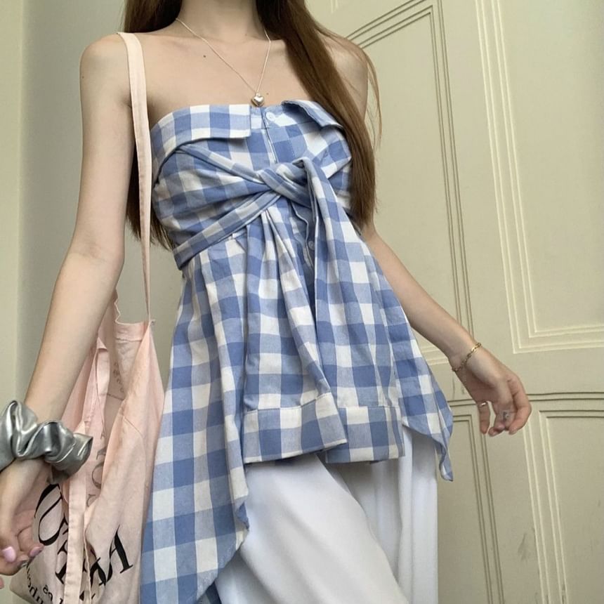 Tube Top Asymmetrical Plaid