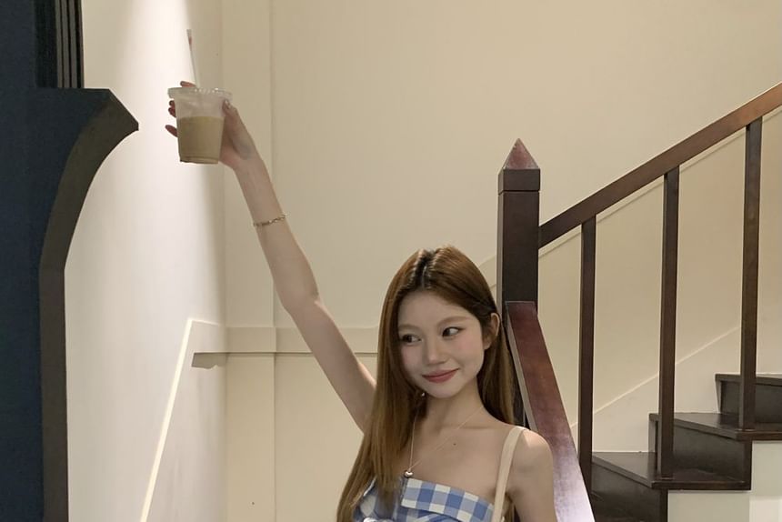 Tube Top Asymmetrical Plaid