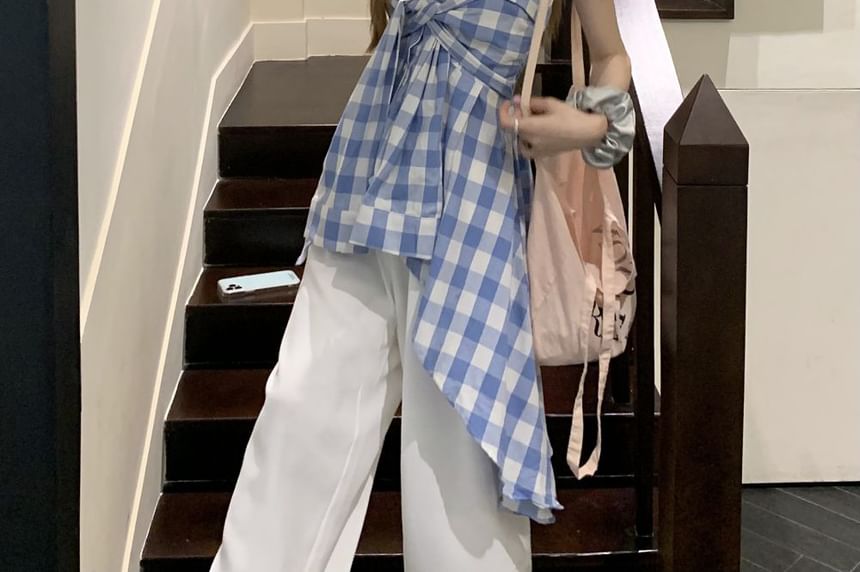 Tube Top Asymmetrical Plaid