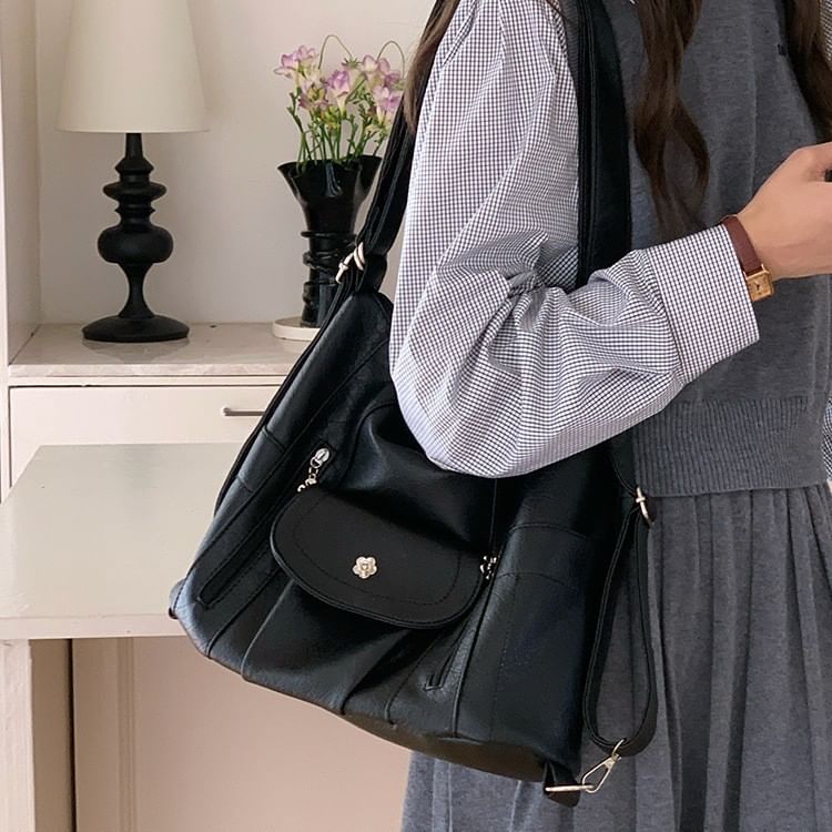 Leather Shoulder Bag Faux Plain