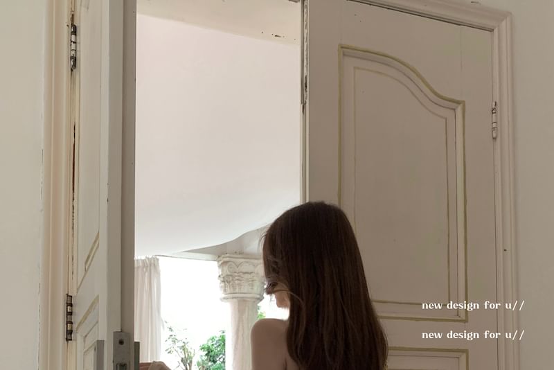 High Tiered Slim Rise Skirt Mini T-Shirt Asymmetrical Fit / Plain A-Line Long-Sleeve Off-Shoulder Ruched