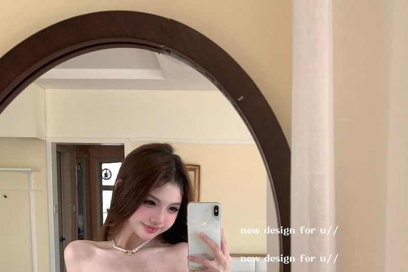 High Tiered Slim Rise Skirt Mini T-Shirt Asymmetrical Fit / Plain A-Line Long-Sleeve Off-Shoulder Ruched