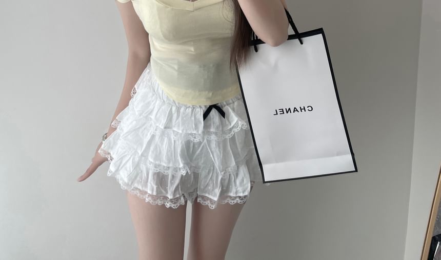 Plain Slim T-Shirt Lace Fit Scoop / Top Short-Sleeve Neck Bra Crop Halter