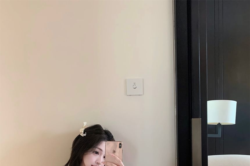 High Floral Top Off-Shoulder Crop Lace Mini Skirt Fit Slim / Rise Accent Panel Long-Sleeve Pencil