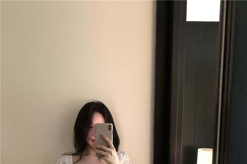 Plain Tie Front Sleeve Peplum Square Short Blouse Neck