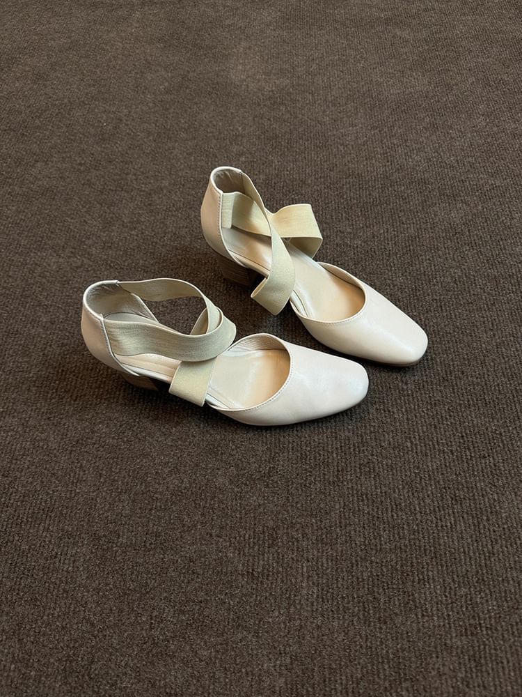 Chunky Shoes Strap Heel Mary Jane Cross