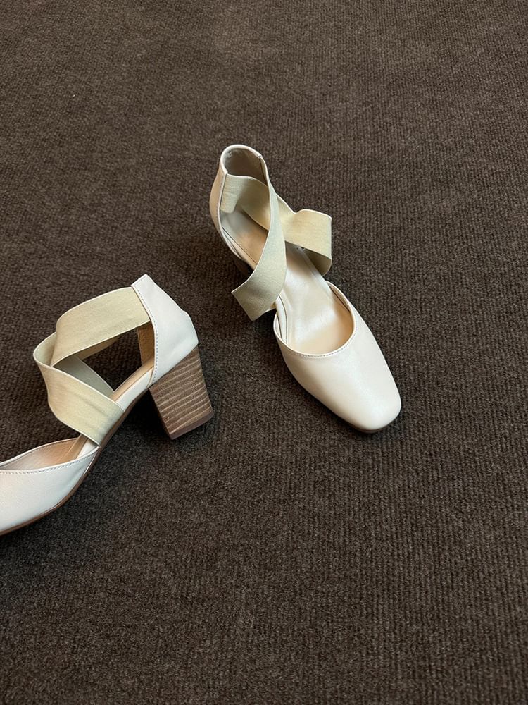 Chunky Shoes Strap Heel Mary Jane Cross