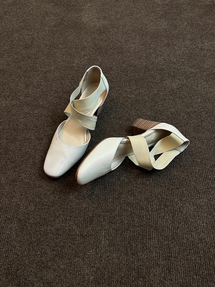 Chunky Shoes Strap Heel Mary Jane Cross