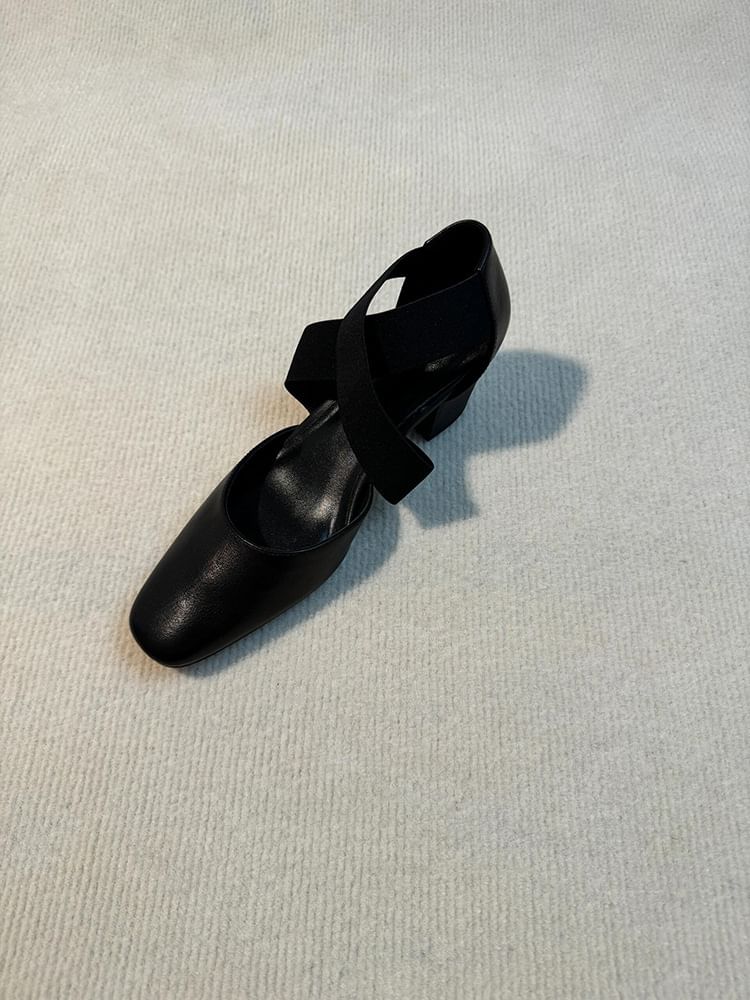 Chunky Shoes Strap Heel Mary Jane Cross