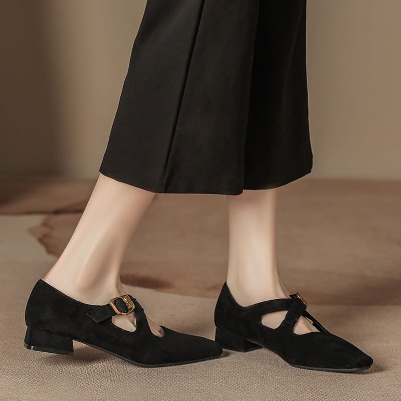 Leopard Cross Print Strap Mary Shoes Jane Chunky Heel