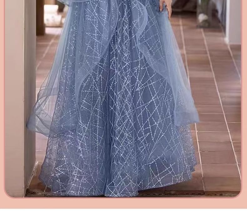 A-Line Floral Ruffle Off-Shoulder Gown Evening Sequin