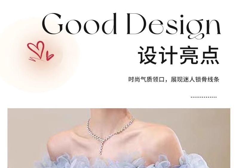 A-Line Floral Ruffle Off-Shoulder Gown Evening Sequin