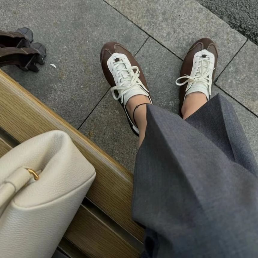 Lace-Up Two Leather Genuine Sneakers Tone