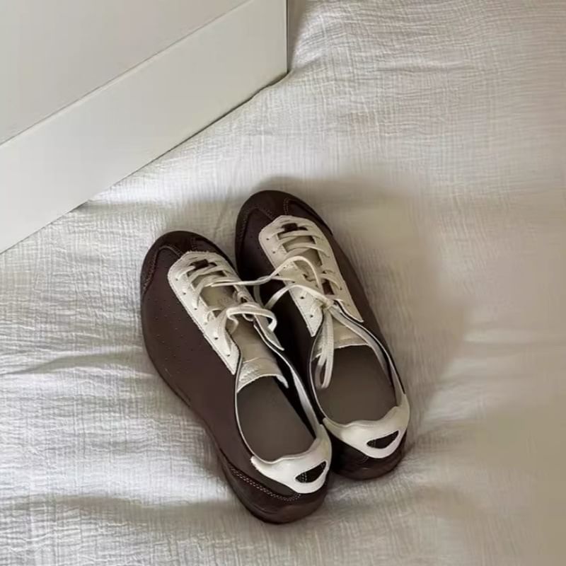 Lace-Up Two Leather Genuine Sneakers Tone