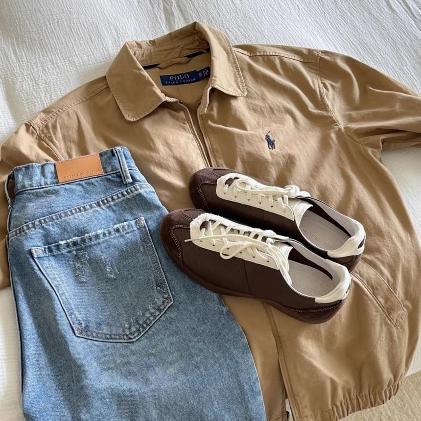 Lace-Up Two Leather Genuine Sneakers Tone