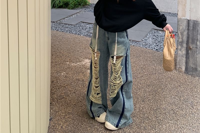 / Drawstring Waist Pullover Trim Plain Contrast Off-Shoulder