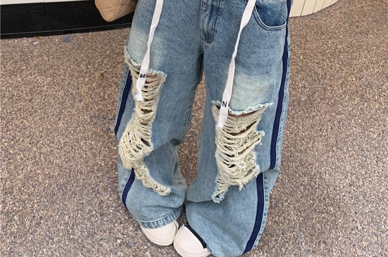 / Drawstring Waist Pullover Trim Plain Contrast Off-Shoulder