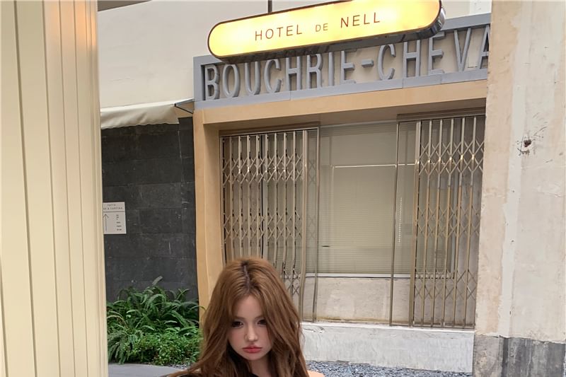 / Drawstring Waist Pullover Trim Plain Contrast Off-Shoulder