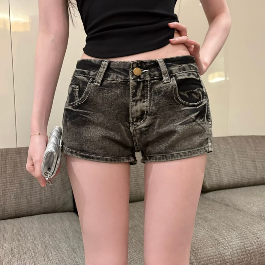 Rise Low Pants Washed Denim Hot