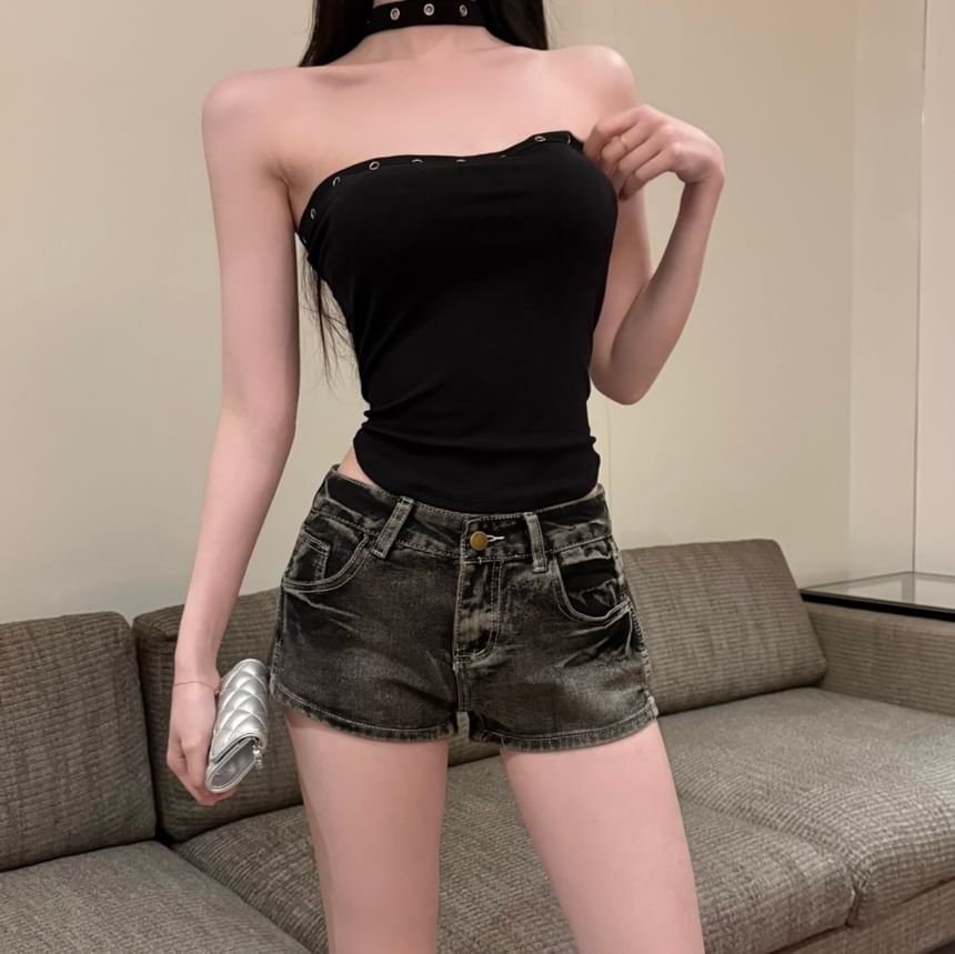 Rise Low Pants Washed Denim Hot