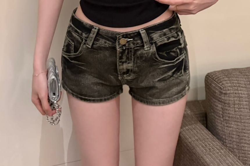 Rise Low Pants Washed Denim Hot